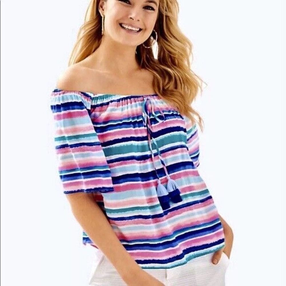 LILLY PULITZER off shoulder sandy shell striped top size XXS
